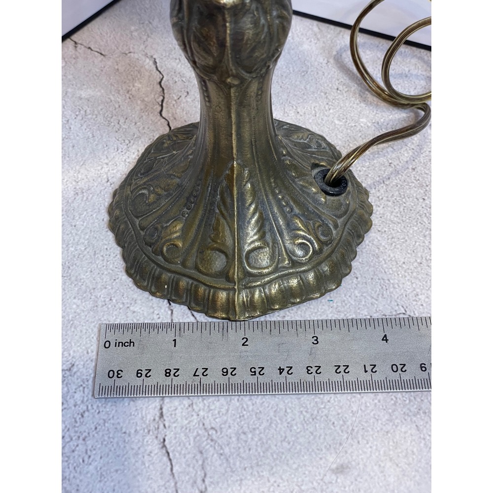 Vintage Desk Lamp Art Nouveau Brass Base Frosted Amber Glass Bell Shade - Picture 13 of 16